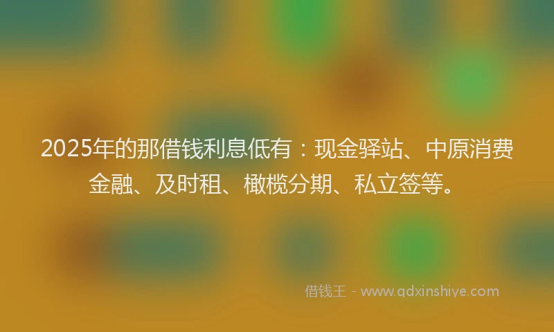 2025年的那借钱利息低有:现金驿站、中原消费金融、及时租、橄榄分期、私立签等。