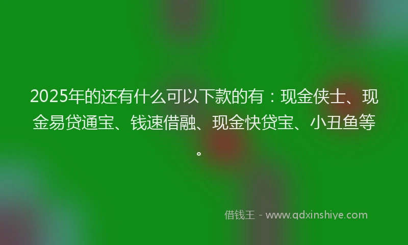 2025年的还有什么可以下款的有:现金侠士、现金易贷通宝、钱速借融、现金快贷宝、小丑鱼等。