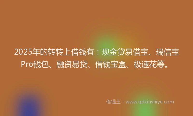 2025年的转转上借钱有：现金贷易借宝、瑞信宝Pro钱包、融资易贷、借钱宝盒、极速花等。