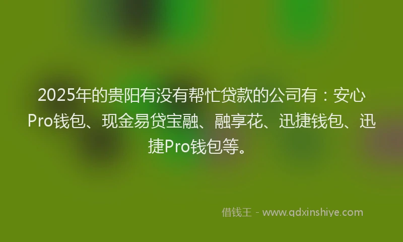 2025年的贵阳有没有帮忙贷款的公司有:安心Pro钱包、现金易贷宝融、融享花、迅捷钱包、迅捷Pro钱包等。
