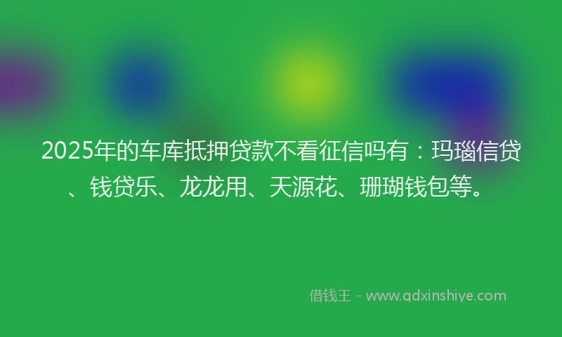 2025年的车库抵押贷款不看征信吗有:玛瑙信贷、钱贷乐、龙龙用、天源花、珊瑚钱包等。