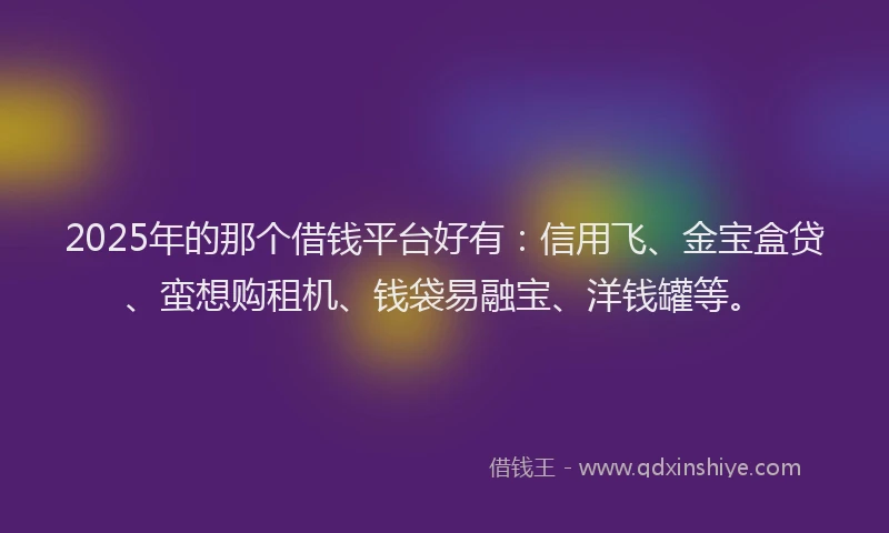 2025年的那个借钱平台好有：信用飞、金宝盒贷、蛮想购租机、钱袋易融宝、洋钱罐等。