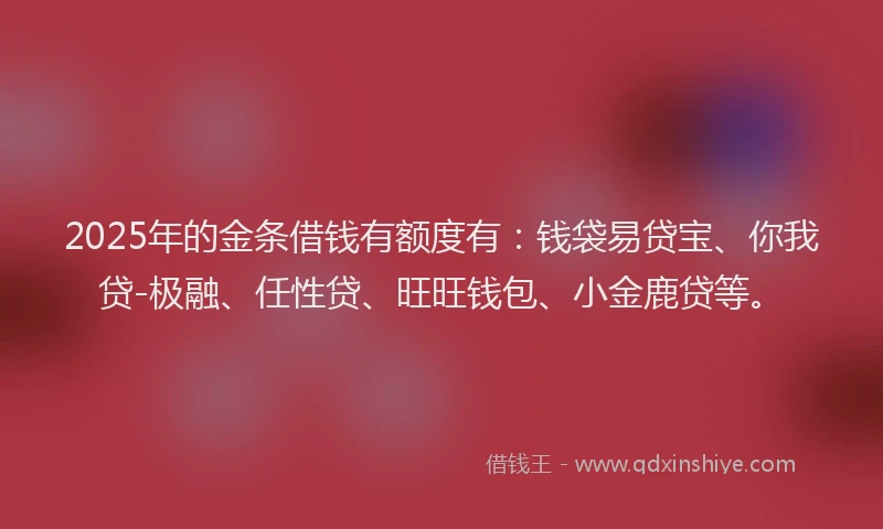2025年的金条借钱有额度有：钱袋易贷宝、你我贷-极融、任性贷、旺旺钱包、小金鹿贷等。