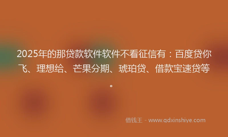 2025年的那贷款软件软件不看征信有:百度贷你飞、理想给、芒果分期、琥珀贷、借款宝速贷等。