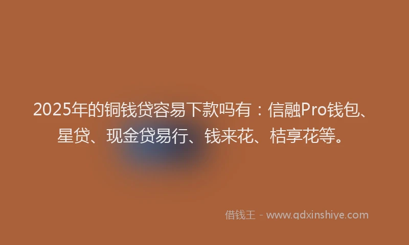 2025年的铜钱贷容易下款吗有：信融Pro钱包、星贷、现金贷易行、钱来花、桔享花等。