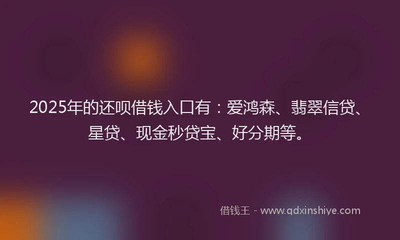 2025年的还呗借钱入口有：爱鸿森、翡翠信贷、星贷、现金秒贷宝、好分期等。