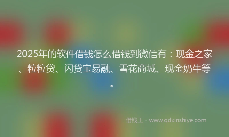 2025年的软件借钱怎么借钱到微信有:现金之家、粒粒贷、闪贷宝易融、雪花商城、现金奶牛等。