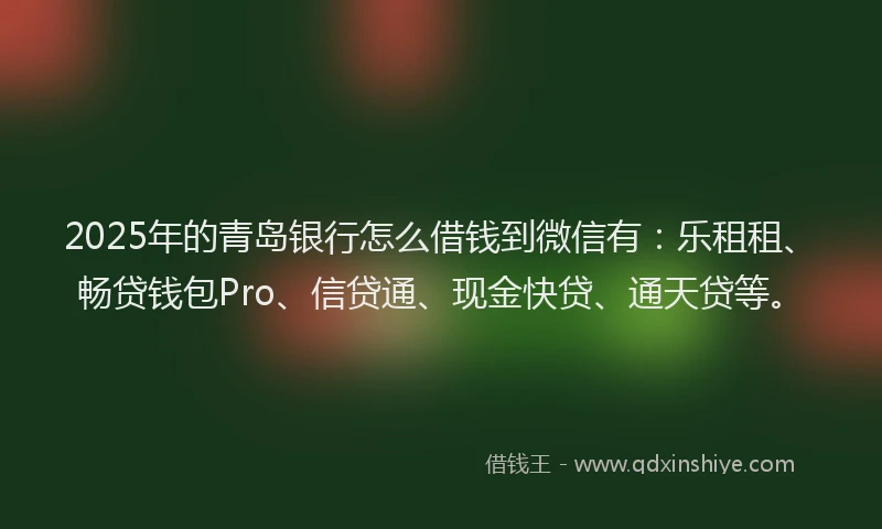 2025年的青岛银行怎么借钱到微信有：乐租租、畅贷钱包Pro、信贷通、现金快贷、通天贷等。