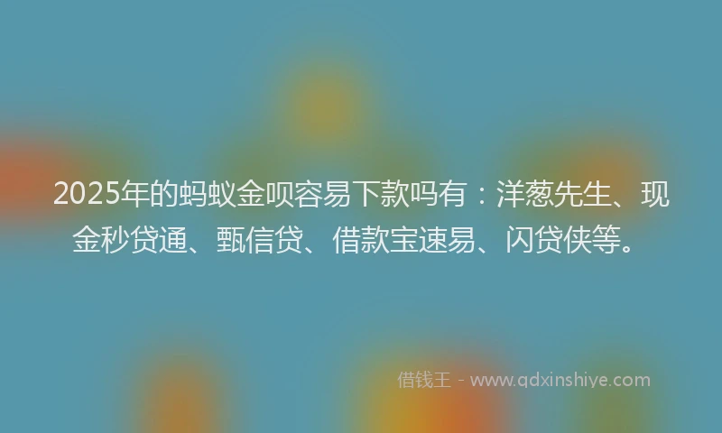 2025年的蚂蚁金呗容易下款吗有：洋葱先生、现金秒贷通、甄信贷、借款宝速易、闪贷侠等。