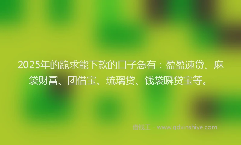 2025年的跪求能下款的口子急有:盈盈速贷、麻袋财富、团借宝、琉璃贷、钱袋瞬贷宝等。