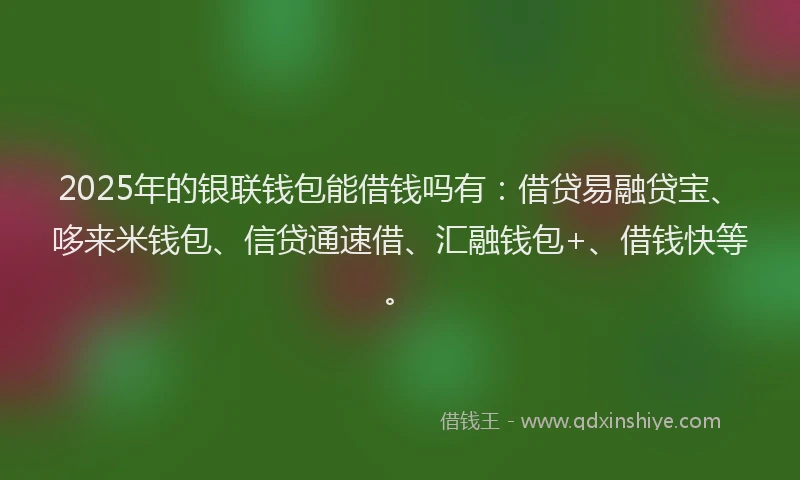 2025年的银联钱包能借钱吗有:借贷易融贷宝、哆来米钱包、信贷通速借、汇融钱包+、借钱快等。