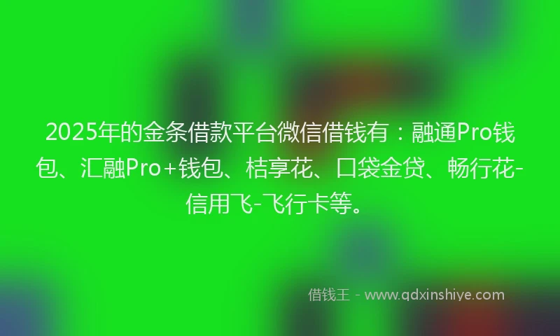 2025年的金条借款平台微信借钱有：融通Pro钱包、汇融Pro+钱包、桔享花、口袋金贷、畅行花-信用飞-飞行卡等。