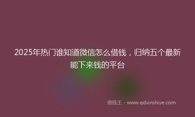 2025年热门谁知道微信怎么借钱，归纳五个最新能下来钱的平台