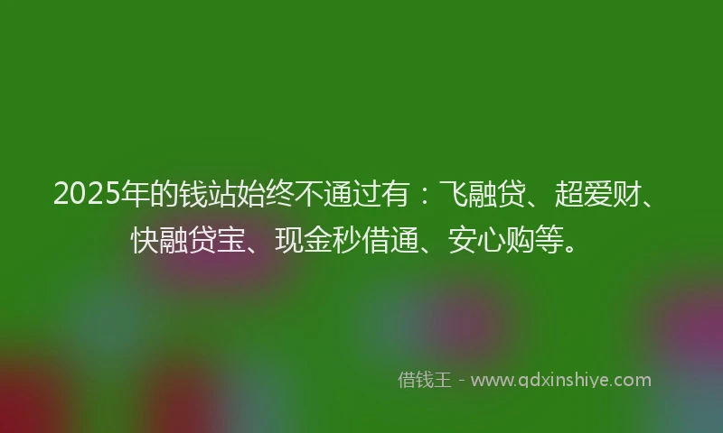 2025年的钱站始终不通过有：飞融贷、超爱财、快融贷宝、现金秒借通、安心购等。