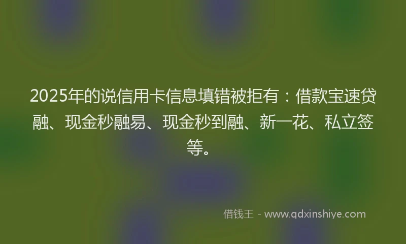 2025年的说信用卡信息填错被拒有：借款宝速贷融、现金秒融易、现金秒到融、新一花、私立签等。