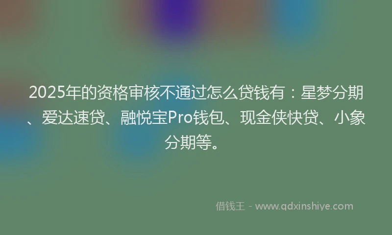 2025年的资格审核不通过怎么贷钱有：星梦分期、爱达速贷、融悦宝Pro钱包、现金侠快贷、小象分期等。