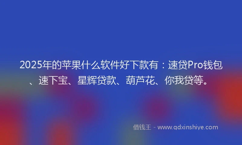 2025年的苹果什么软件好下款有：速贷Pro钱包、速下宝、星辉贷款、葫芦花、你我贷等。