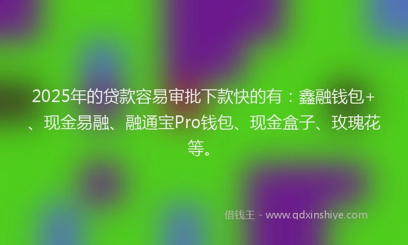 2025年的贷款容易审批下款快的有:鑫融钱包+、现金易融、融通宝Pro钱包、现金盒子、玫瑰花等。