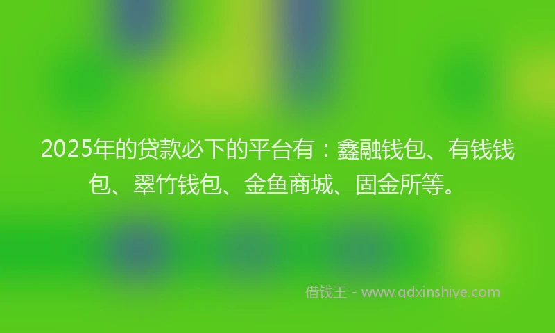 2025年的贷款必下的平台有:鑫融钱包、有钱钱包、翠竹钱包、金鱼商城、固金所等。