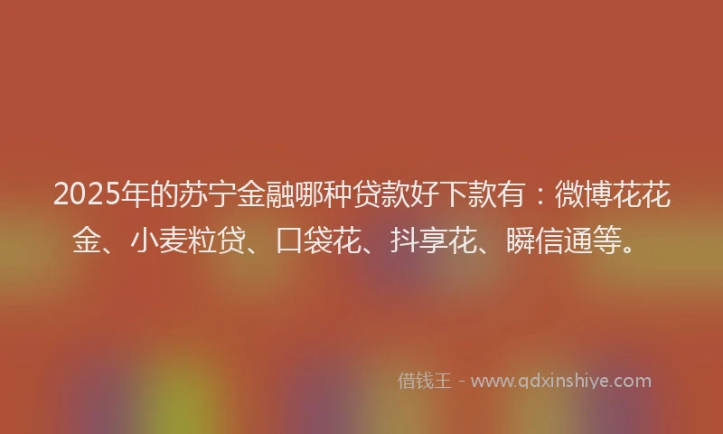 2025年的苏宁金融哪种贷款好下款有：微博花花金、小麦粒贷、口袋花、抖享花、瞬信通等。