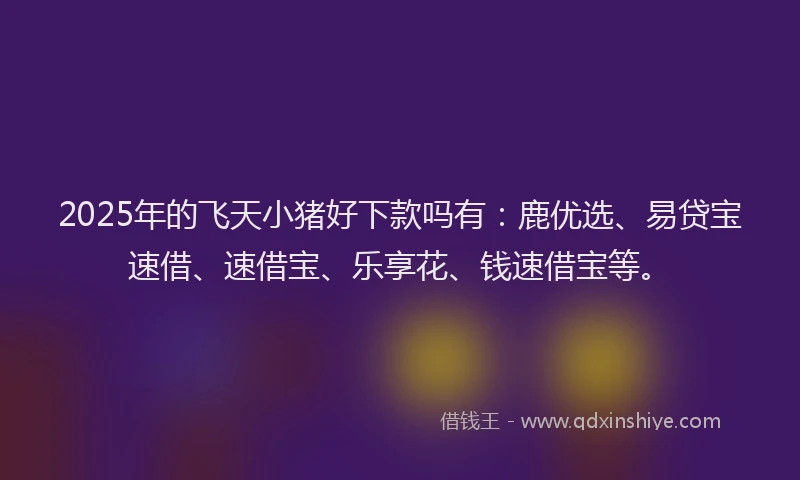 2025年的飞天小猪好下款吗有：鹿优选、易贷宝速借、速借宝、乐享花、钱速借宝等。