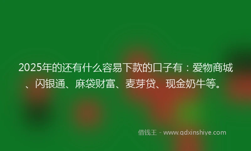2025年的还有什么容易下款的口子有：爱物商城、闪银通、麻袋财富、麦芽贷、现金奶牛等。
