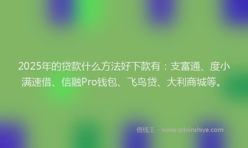 2025年的贷款什么方法好下款有:支富通、度小满速借、信融Pro钱包、飞鸟贷、大利商城等。