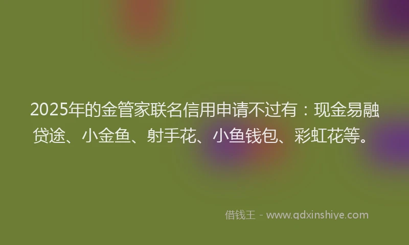 2025年的金管家联名信用申请不过有：现金易融贷途、小金鱼、射手花、小鱼钱包、彩虹花等。