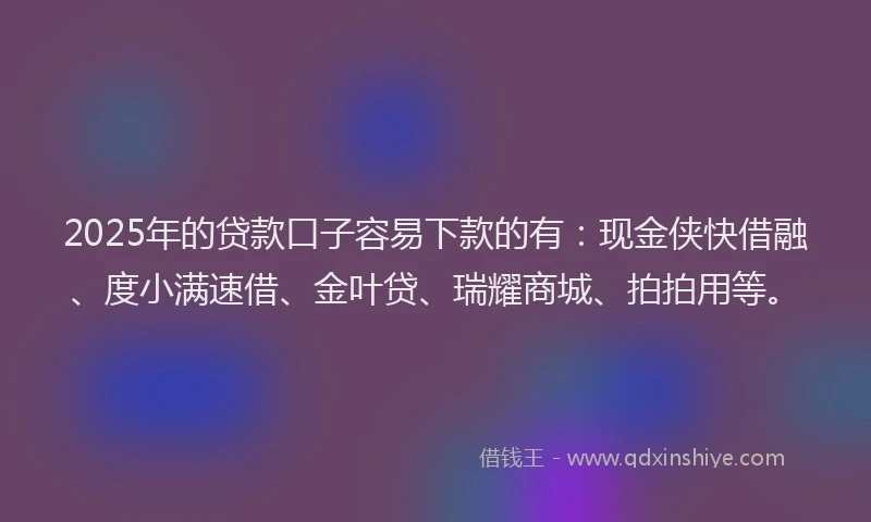 2025年的贷款口子容易下款的有:现金侠快借融、度小满速借、金叶贷、瑞耀商城、拍拍用等。