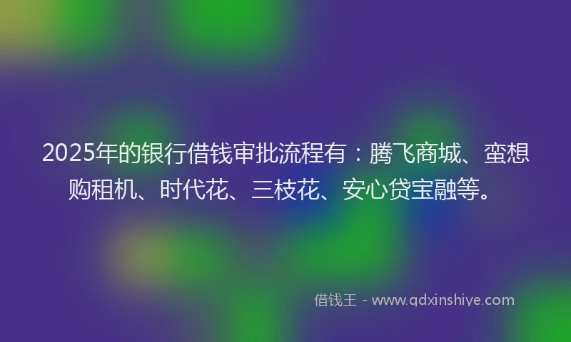 2025年的银行借钱审批流程有:腾飞商城、蛮想购租机、时代花、三枝花、安心贷宝融等。