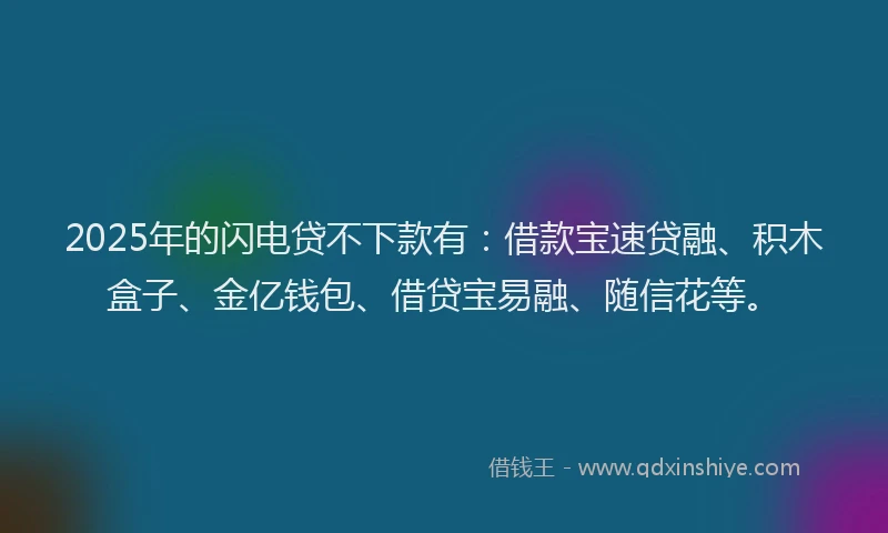 2025年的闪电贷不下款有：借款宝速贷融、积木盒子、金亿钱包、借贷宝易融、随信花等。