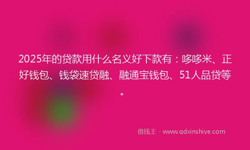 2025年的贷款用什么名义好下款有:哆哆米、正好钱包、钱袋速贷融、融通宝钱包、51人品贷等。