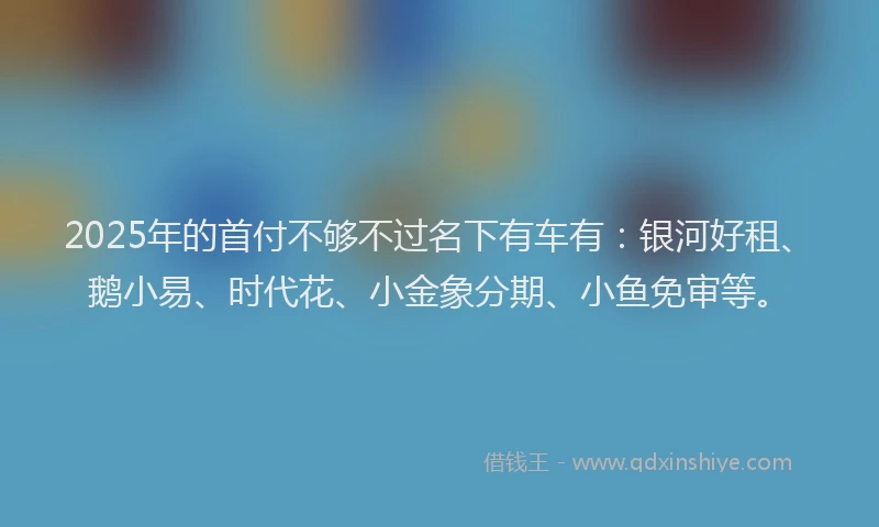 2025年的首付不够不过名下有车有:银河好租、鹅小易、时代花、小金象分期、小鱼免审等。