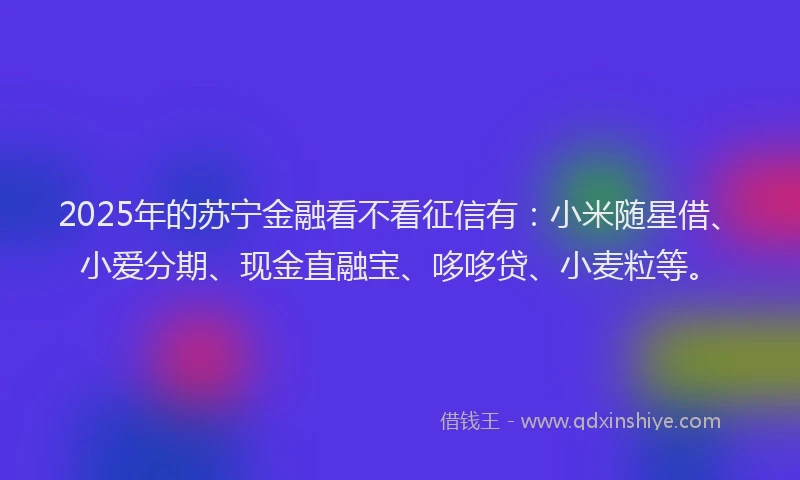 2025年的苏宁金融看不看征信有：小米随星借、小爱分期、现金直融宝、哆哆贷、小麦粒等。