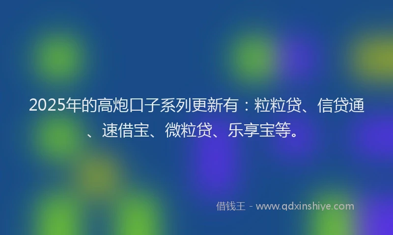 2025年的高炮口子系列更新有:粒粒贷、信贷通、速借宝、微粒贷、乐享宝等。