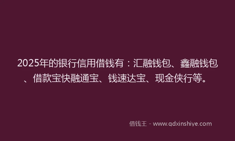 2025年的银行信用借钱有：汇融钱包、鑫融钱包、借款宝快融通宝、钱速达宝、现金侠行等。