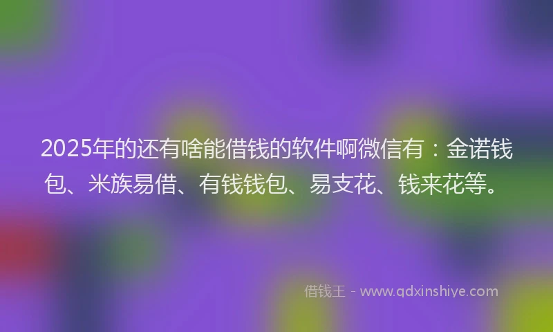 2025年的还有啥能借钱的软件啊微信有：金诺钱包、米族易借、有钱钱包、易支花、钱来花等。