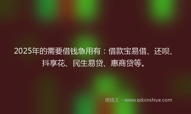 2025年的需要借钱急用有:借款宝易借、还呗、抖享花、民生易贷、惠商贷等。
