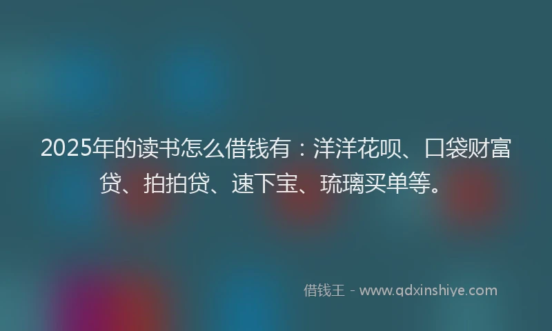 2025年的读书怎么借钱有:洋洋花呗、口袋财富贷、拍拍贷、速下宝、琉璃买单等。