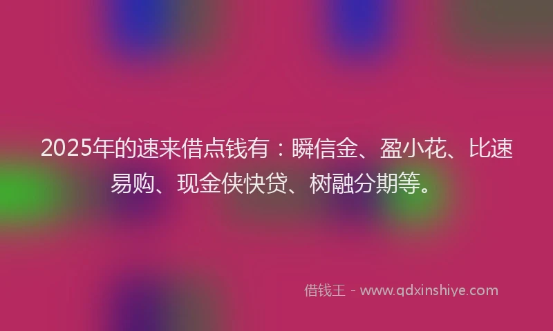 2025年的速来借点钱有：瞬信金、盈小花、比速易购、现金侠快贷、树融分期等。