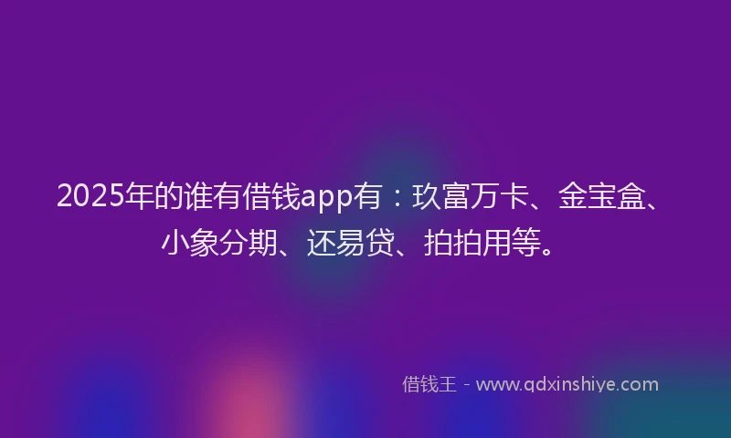 2025年的谁有借钱app有：玖富万卡、金宝盒、小象分期、还易贷、拍拍用等。
