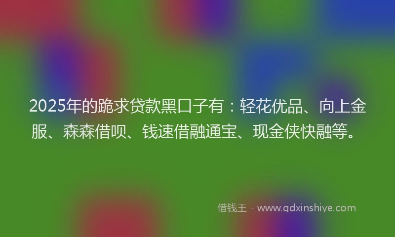 2025年的跪求贷款黑口子有：轻花优品、向上金服、森森借呗、钱速借融通宝、现金侠快融等。