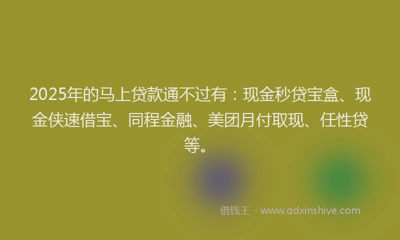 2025年的马上贷款通不过有：现金秒贷宝盒、现金侠速借宝、同程金融、美团月付取现、任性贷等。