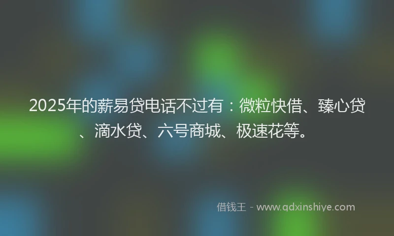 2025年的薪易贷电话不过有:微粒快借、臻心贷、滴水贷、六号商城、极速花等。