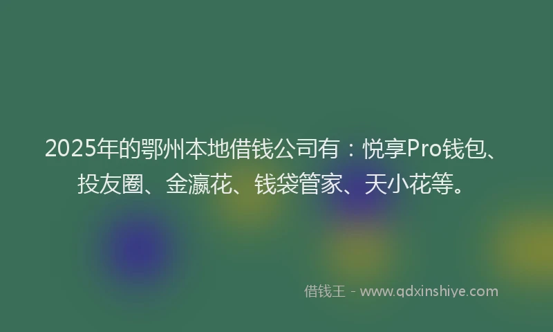 2025年的鄂州本地借钱公司有：悦享Pro钱包、投友圈、金瀛花、钱袋管家、天小花等。