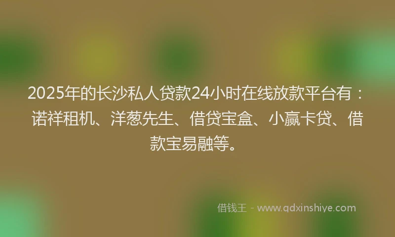 2025年的长沙私人贷款24小时在线放款平台有：诺祥租机、洋葱先生、借贷宝盒、小赢卡贷、借款宝易融等。