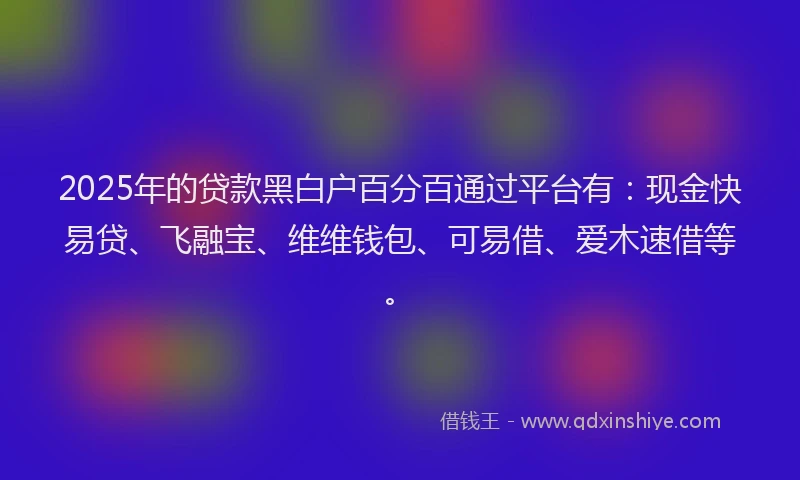 2025年的贷款黑白户百分百通过平台有:现金快易贷、飞融宝、维维钱包、可易借、爱木速借等。