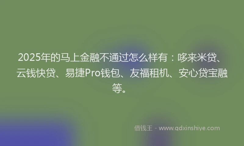 2025年的马上金融不通过怎么样有：哆来米贷、云钱快贷、易捷Pro钱包、友福租机、安心贷宝融等。