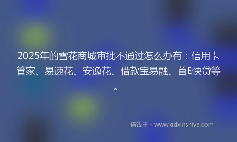 2025年的雪花商城审批不通过怎么办有：信用卡管家、易速花、安逸花、借款宝易融、首E快贷等。