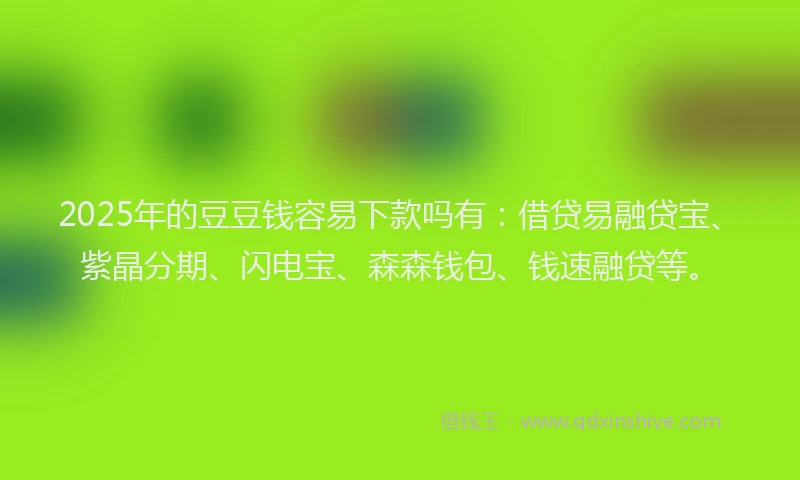 2025年的豆豆钱容易下款吗有:借贷易融贷宝、紫晶分期、闪电宝、森森钱包、钱速融贷等。